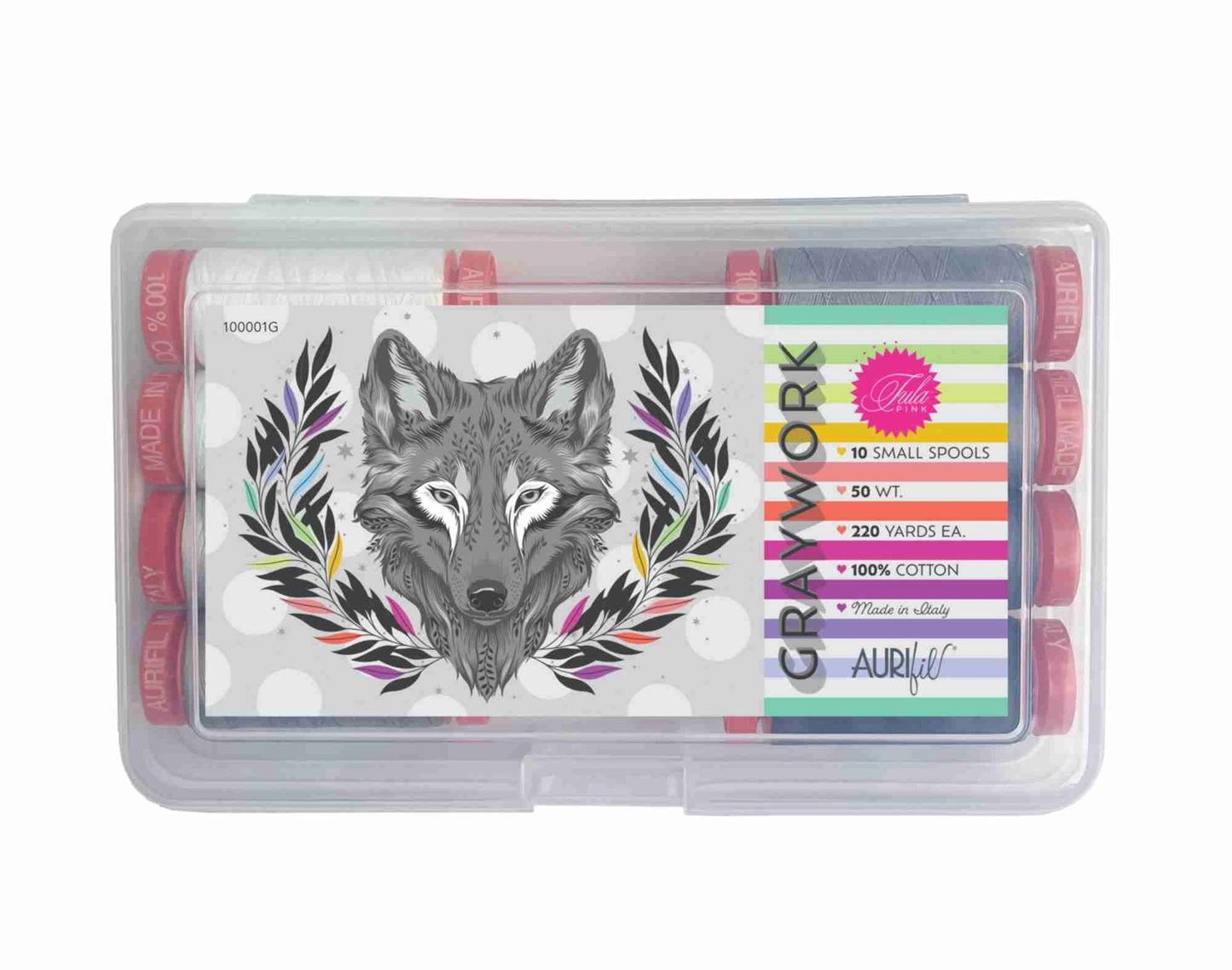 AURIfil Graywork by Tula Pink Stärke 50, 10 Farben auf 200m-Spulen
