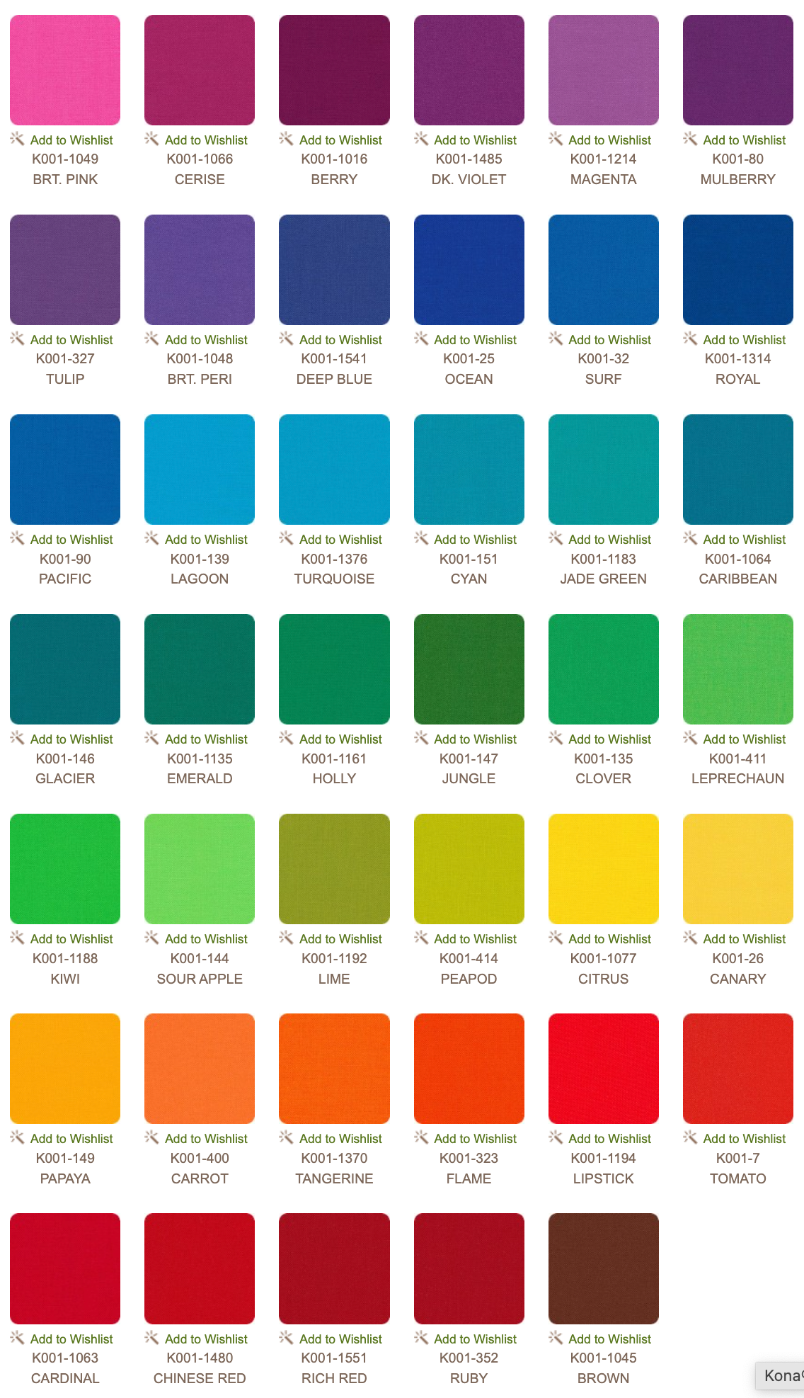 KONA COTTON, CHARM SQUARES (41 teilig) - Classic palette