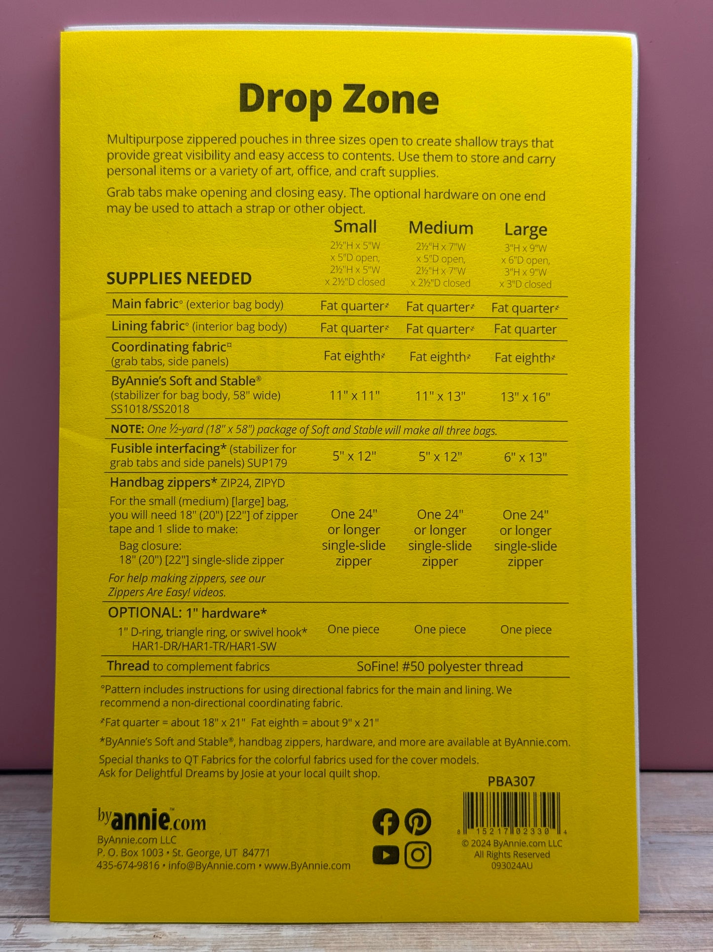 Schnittmuster "Drop Zone" Zippered Troy Trio Täschchen 3 Größen by Annie