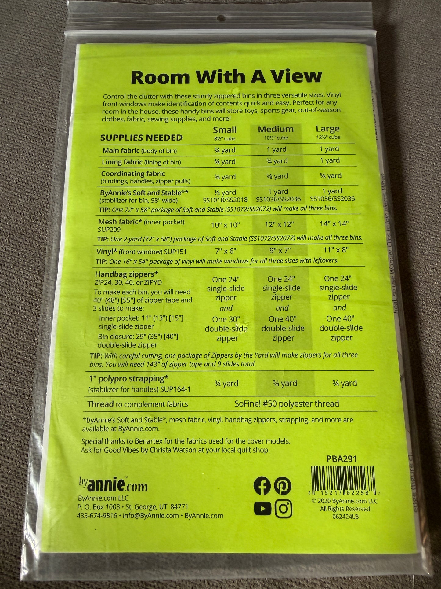 "Room With A View" Anleitung Nähen Tasche ByAnnie Patterns By Annie Organizer