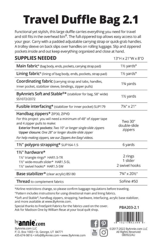 Travel Duffle Bag 2.1 Anleitung Nähen Tasche ByAnnie Patterns By Annie