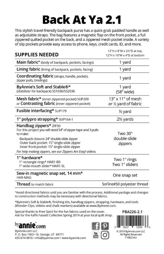 Back At Ya 2.1 Anleitung Nähen Tasche ByAnnie Patterns By Annie