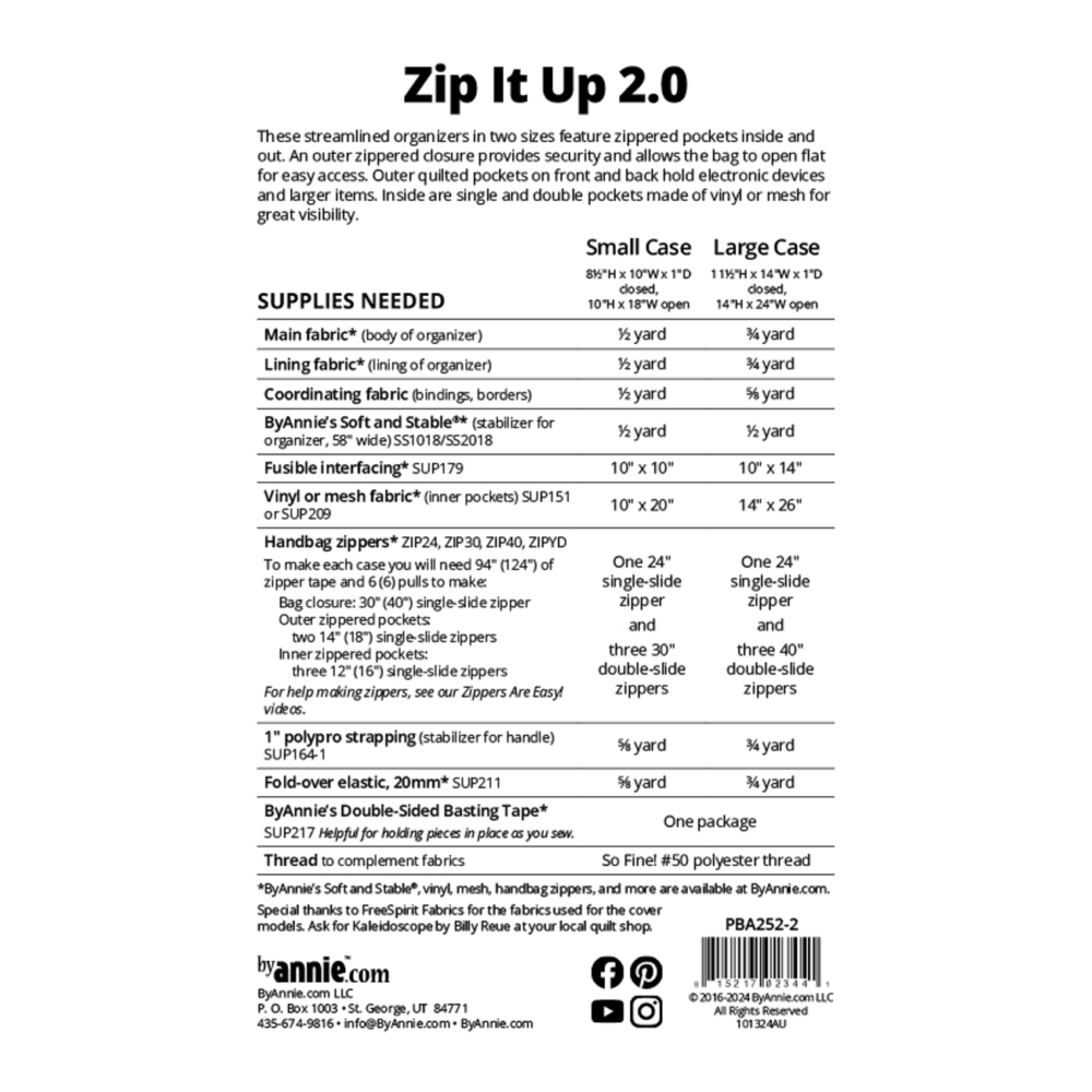 "Zip it upl 2.0" Anleitung Nähen Tasche ByAnnie Patterns By Annie Organizer
