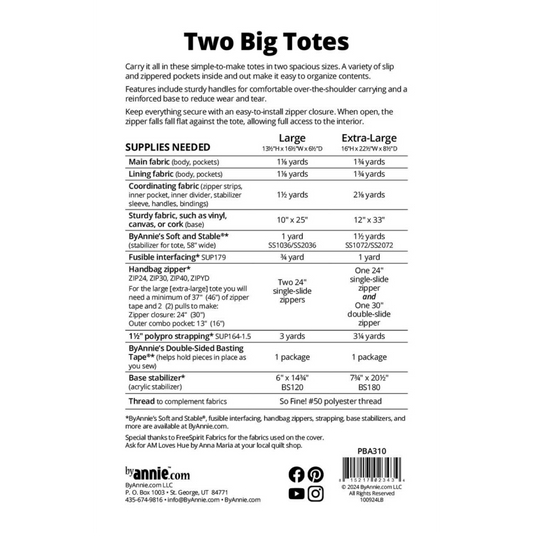 Two Big Totes Anleitung Nähen Tasche ByAnnie Patterns By Annie