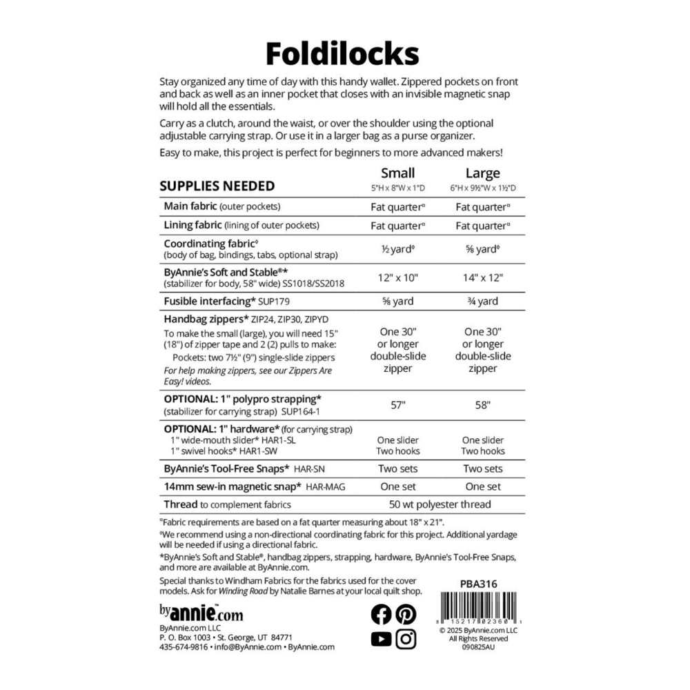 Schnittmuster Foldilocks ByAnnie's Umhängetasche Clutch Portemonnaie