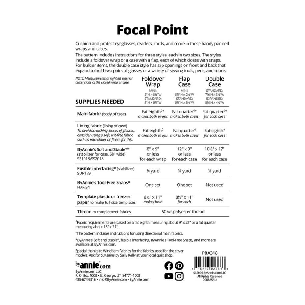 Schnittmuster Focal Point ByAnnie's Brillenetui Wickelhülle Doppeletui