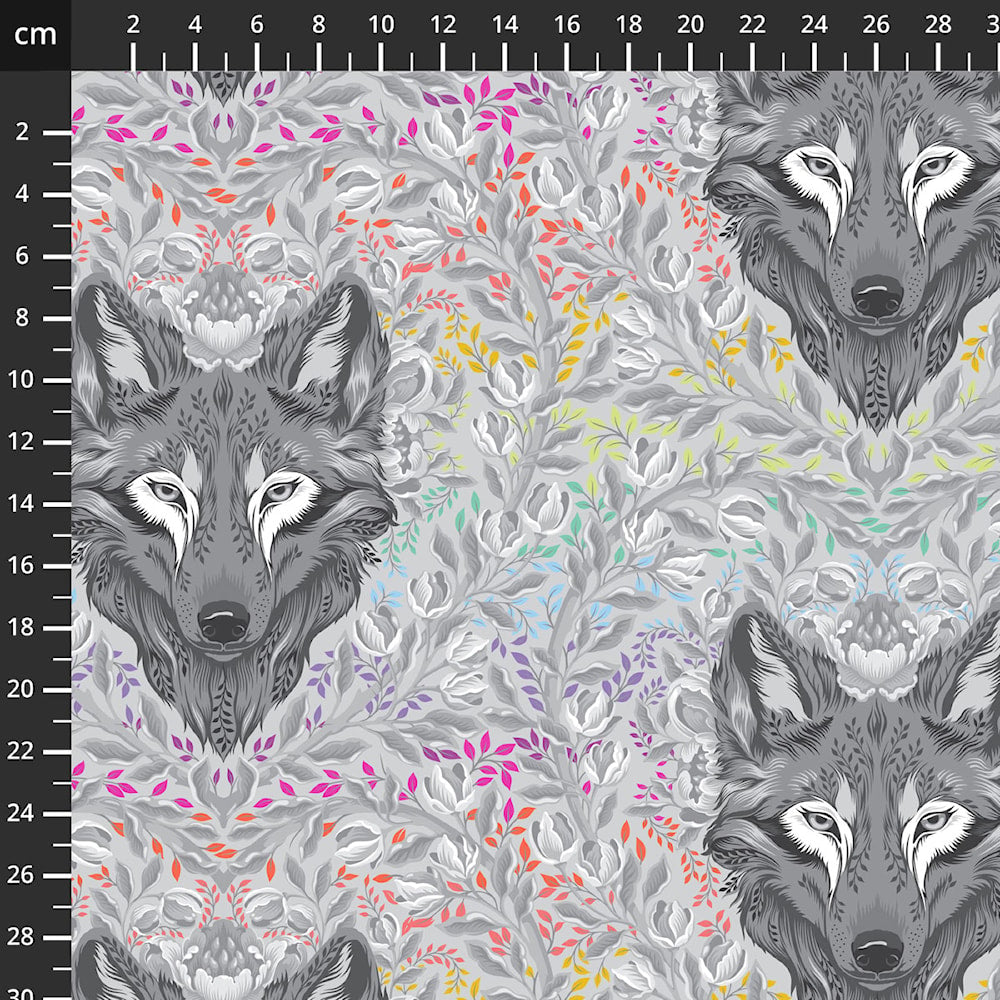 MINKY! - Graywork Wolf in FOG - Tula Pink flauschig, ideal für Quiltrückseite