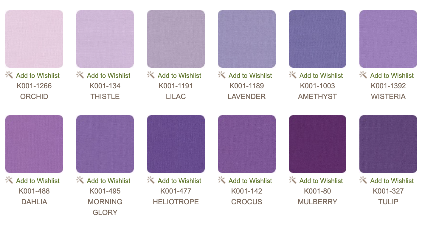 KONA COTTON, CHARM SQUARES 5 x 5 Inch (42 teilig) - Lavender Fields Palette