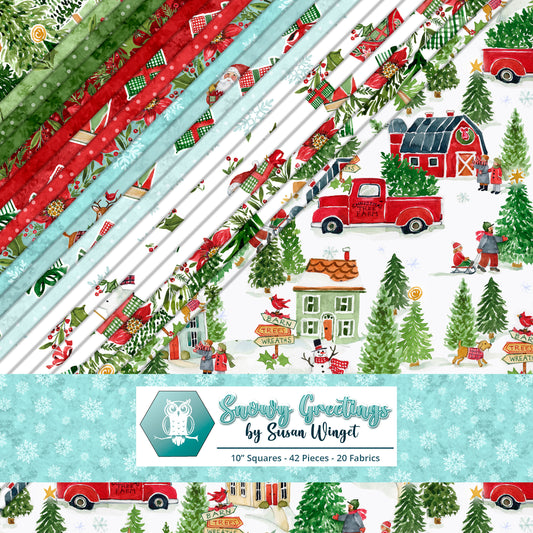 Snowy Greetings – 10" Layer Cake | Susan Winget | White Owl Textiles