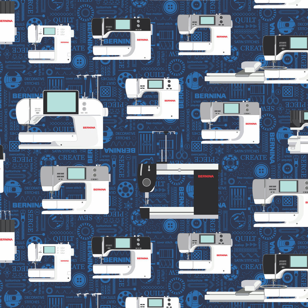 BERNINA Nähmaschinen Motivstoff - Hintergrund Indigo - aktuelle Ausgabe inkl. B990