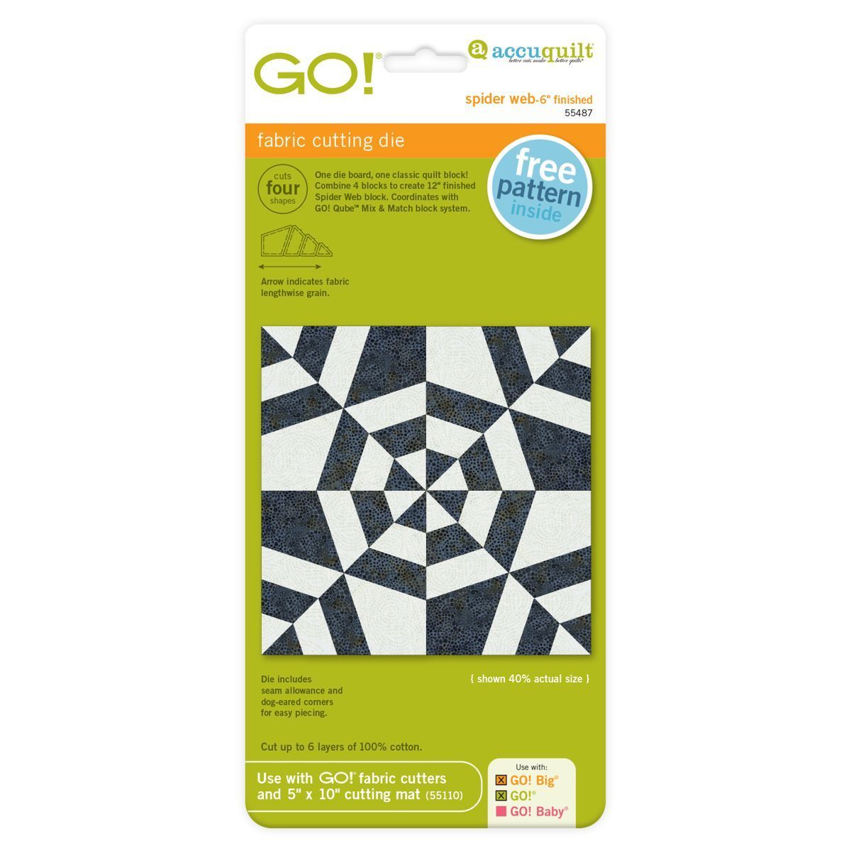 AccuQuilt Stanze 55487 Spider Web kompletter Block 6 Inch groß