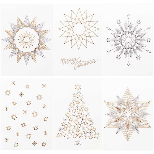 Rico-Design Postkarten zum Besticken in Gold/Silber 6 Stück inkl. Garn und Nadeln