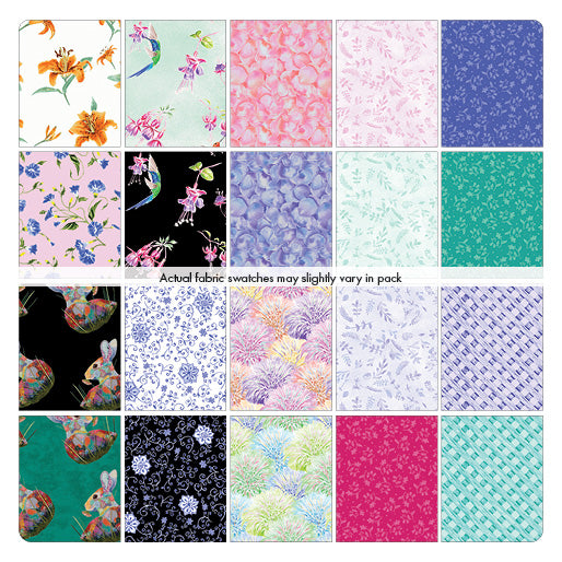 10 Inch Charm Pack Layer Cake „A Painted Garden“ von Benartex 42 Stück 100% Cotton Baumwolle