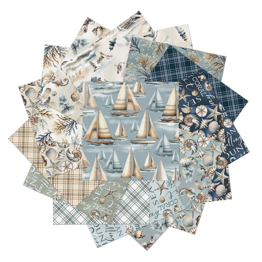 10 Inch Charm Pack Layer Cake „Coastal Escape“ 42 Stück 100% Cotton Baumwolle