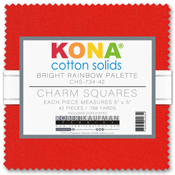 KONA COTTON, CHARM SQUARES (42pc) - Bright Rainbow Palette
