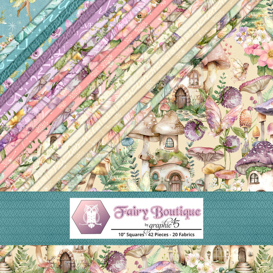 10 Inch Charm Pack Layer Cake „FAIRY BOUTIQUE“ 42 Stück 100% Cotton Baumwolle