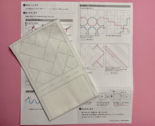 Sashiko Stoff vorgedruckt weiß 4 verschiedene Motive je x 10 x 10 cm ohne Garn