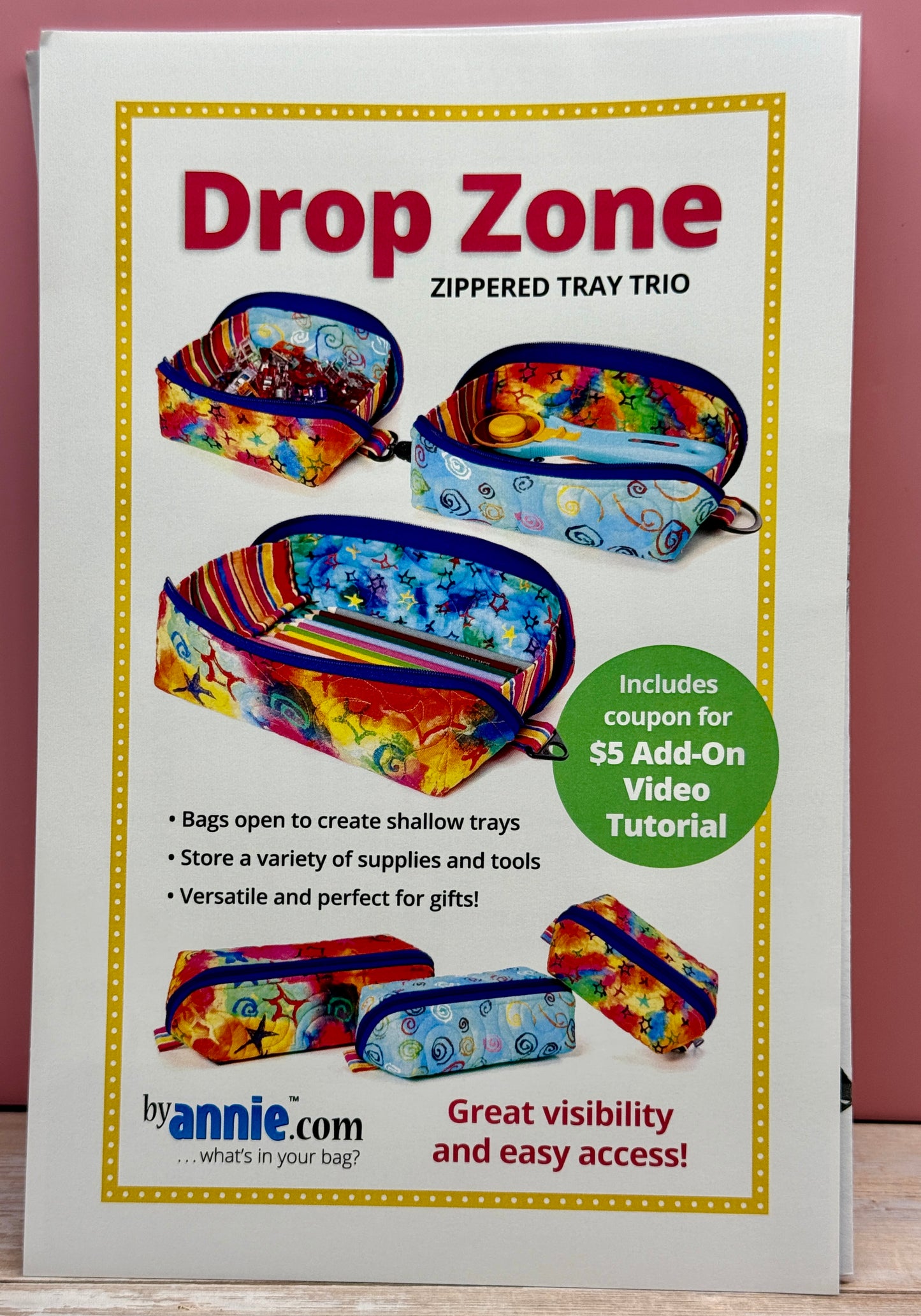 Schnittmuster "Drop Zone" Zippered Troy Trio Täschchen 3 Größen by Annie