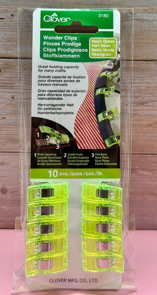 Clover Wonder Clips Art. Nr. 3180 10 Stück Stoffclips Stoffklammern neongrün