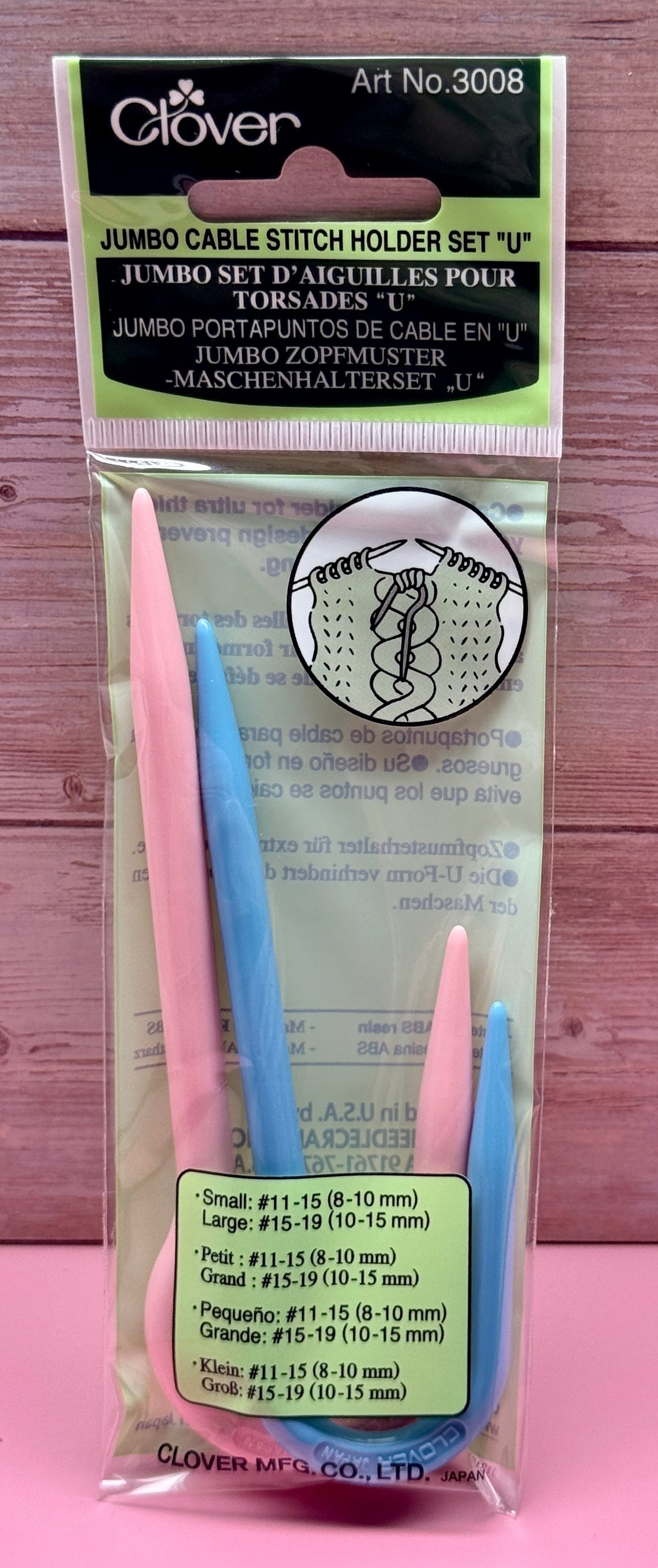 2er Set Zopfmusternadeln U-förmig Clover Stricken Kunststoff leicht bunt