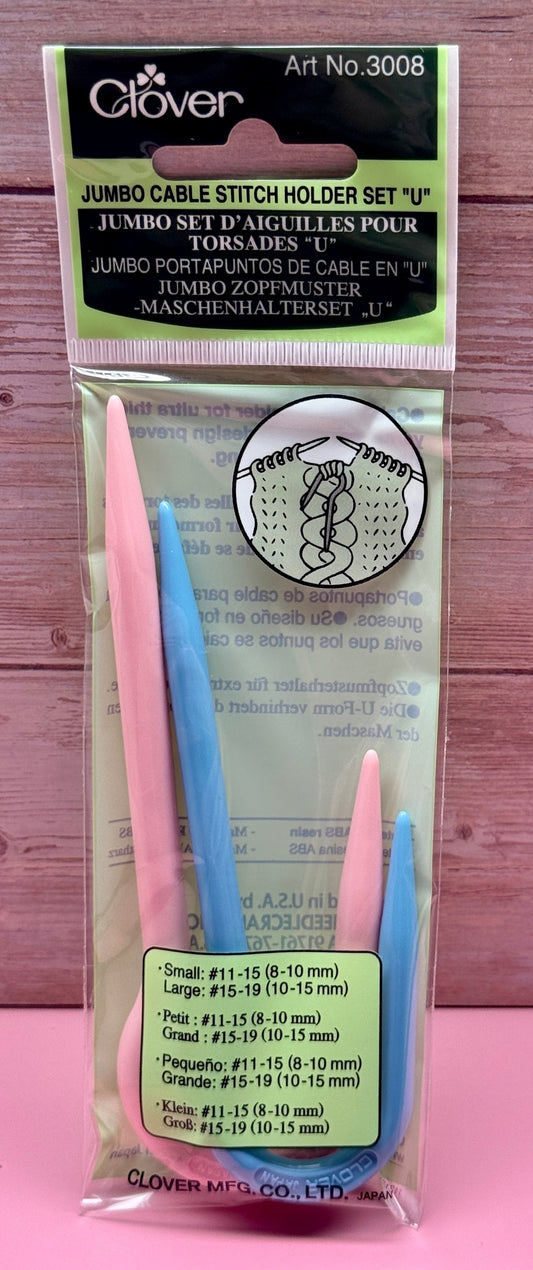 2er Set Zopfmusternadeln U-förmig Clover Stricken Kunststoff leicht bunt