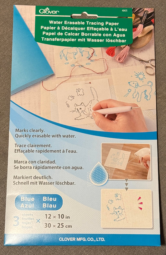 Clover Transferpapier mit Wasser löschbar 3 blaue Blätter a 30 x 25 cm (12 x 10 inch)