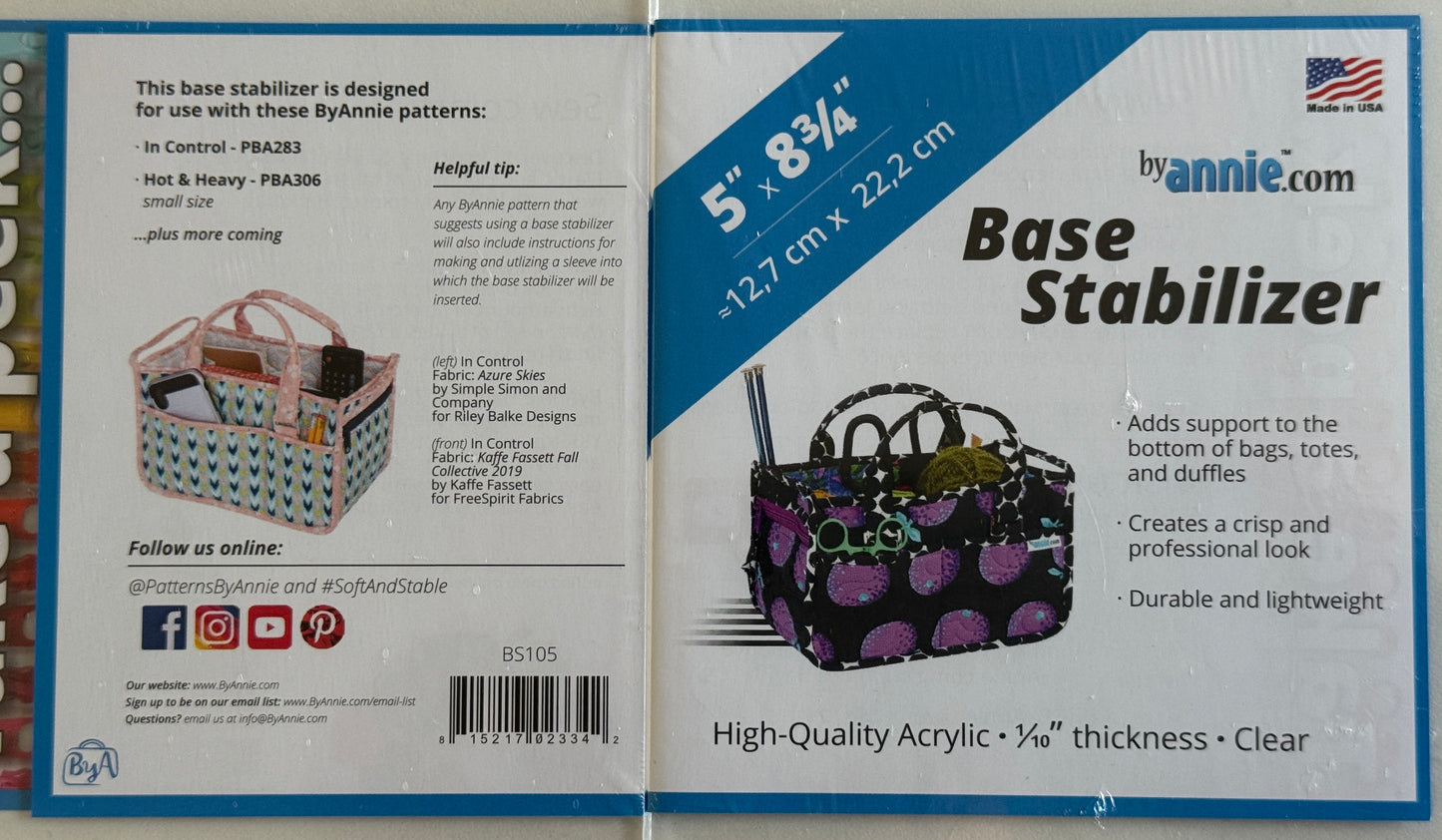 Base Stabilizer by Annie  Bodenstabilisator Tasche Acryl verschiedene Größen