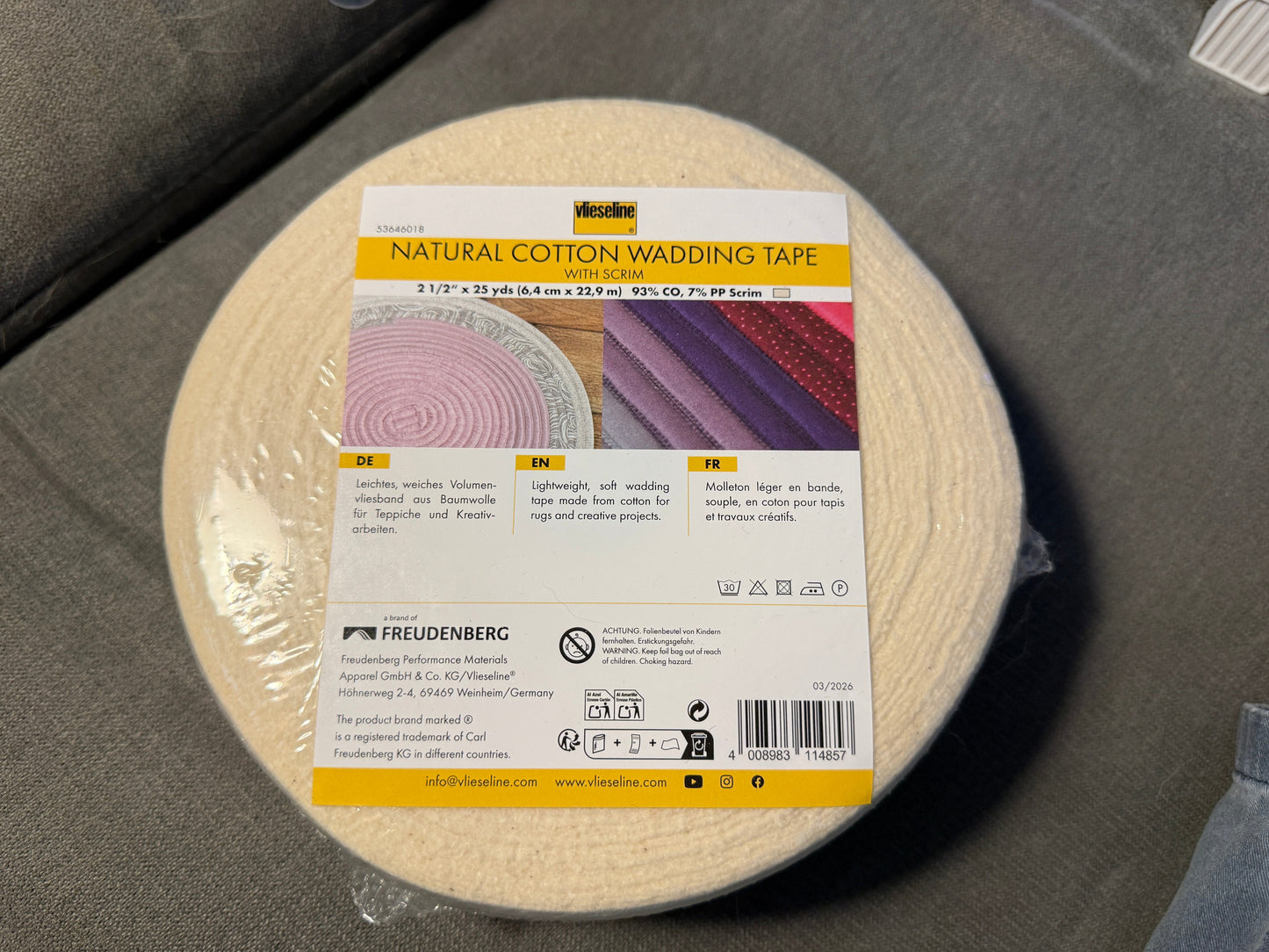 Natural Cotton Wadding Tape von Vliseline Jelly Roll Vlies Streifen für Teppiche und Körbe
