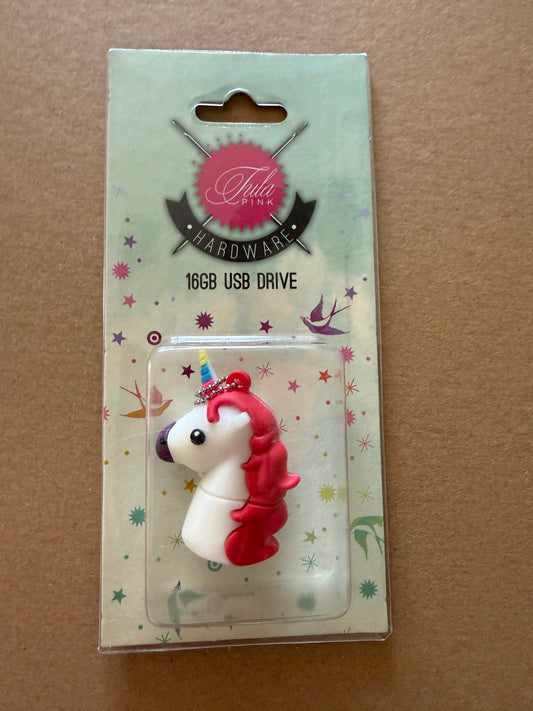 Tula Pink Einhorn USB-Stick schwarz od. Weiß 16GB Pinkerville Sticken Fotos Aufhänger