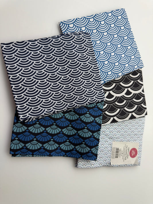 Fat Quarter Paket 5 Stück Blautöne a ca. 45 x 53 cm Patchwork Quilten Tasche