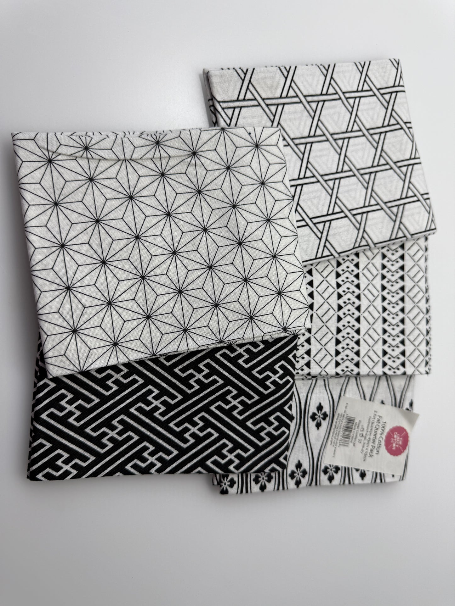Fat Quarter Paket 5 Stück schwarz weiß a ca. 45 x 53 cm Patchwork Quilten Tasche