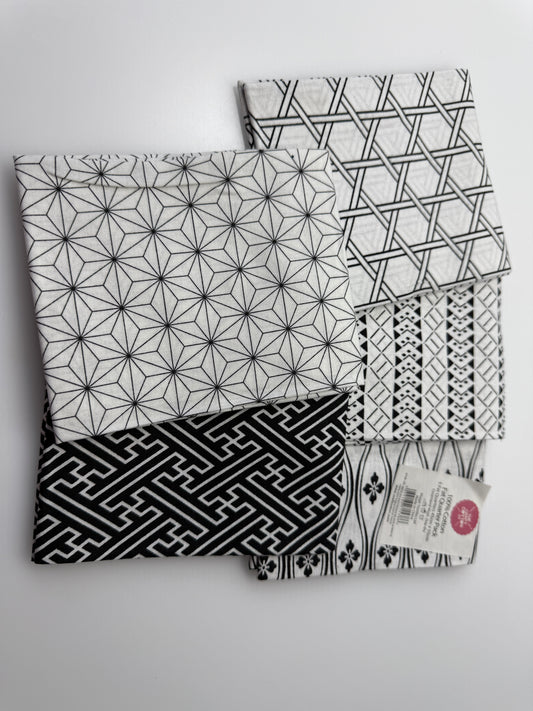 Fat Quarter Paket 5 Stück schwarz weiß a ca. 45 x 53 cm Patchwork Quilten Tasche