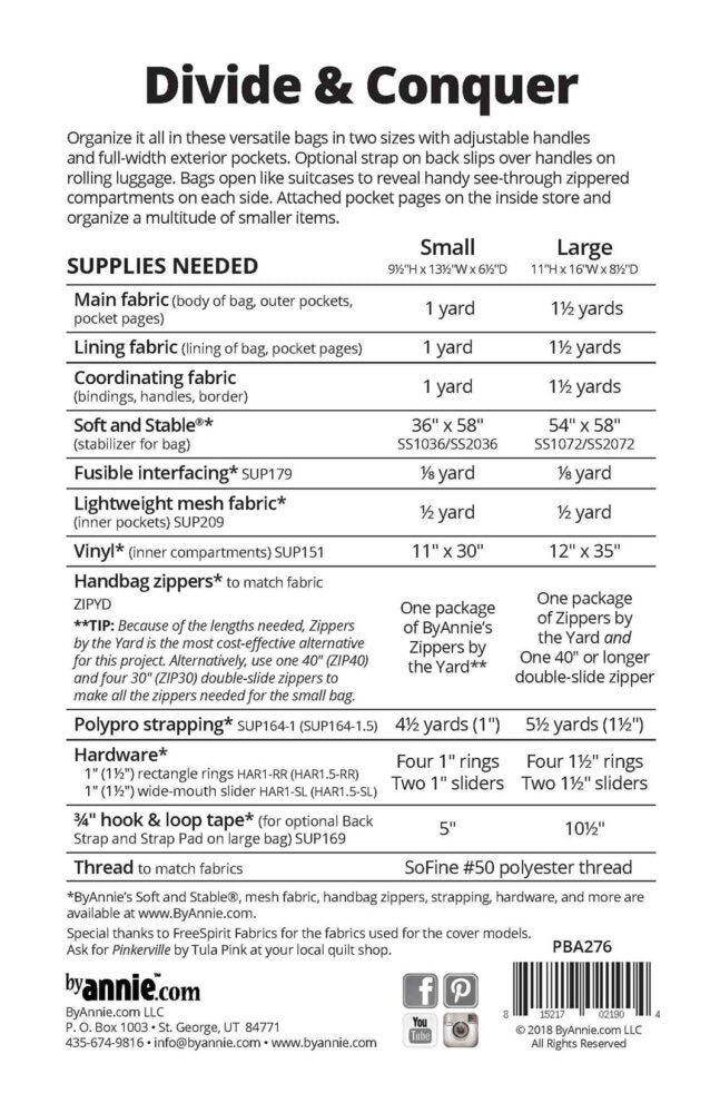 Divide & Conquer Anleitung Nähen Tasche ByAnnie Patterns By Annie Koffer