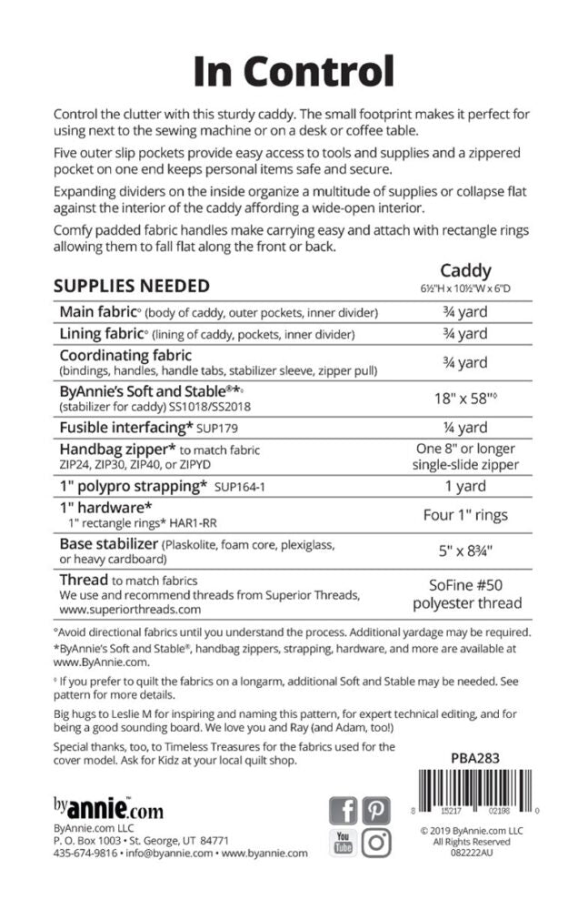 "In Control" Anleitung Nähen Tasche ByAnnie Patterns By Annie Organizer