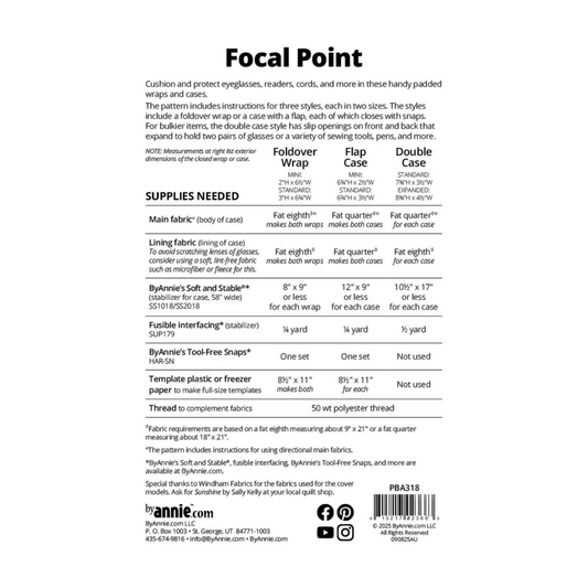 Schnittmuster Focal Point ByAnnie's Brillenetui Wickelhülle Doppeletui