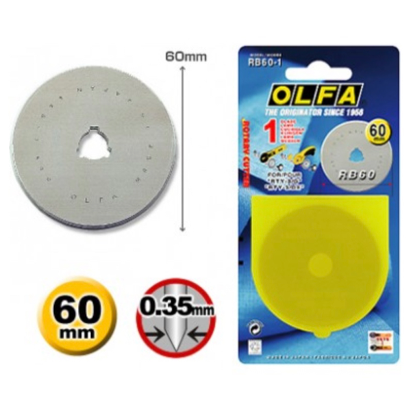 OLFA 60mm Rotary Blade, RB60-1 Ersatzklingen für Rollschneider