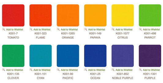 KONA COTTON, CHARM SQUARES (42pc) - Bright Rainbow Palette