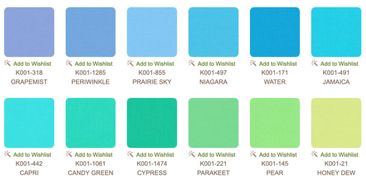 KONA COTTON, CHARM SQUARES 5 x 5 Inch (42 teilig) - Mermaid Shores Palette