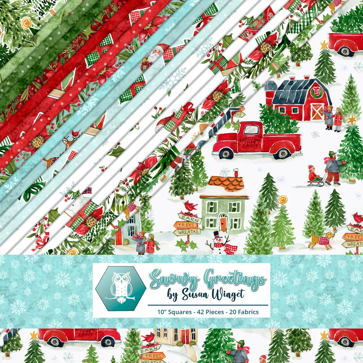 Snowy Greetings – 10" Layer Cake | Susan Winget | White Owl Textiles