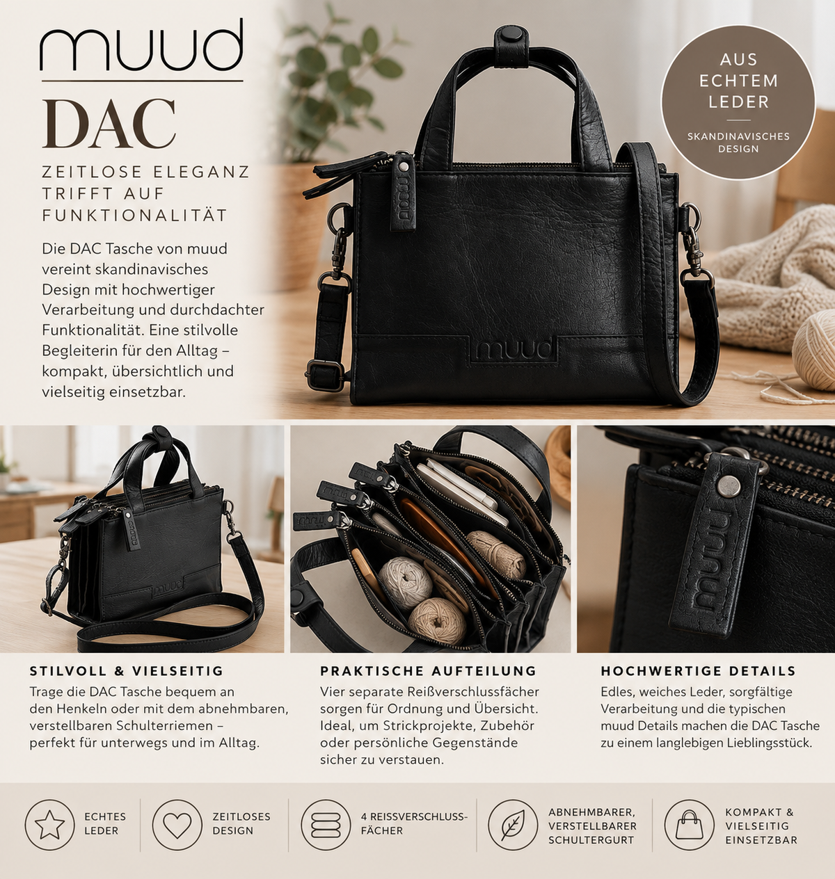 Muud Tasche Dac - fünf Fächer - Crossbody - schwarz - SALE