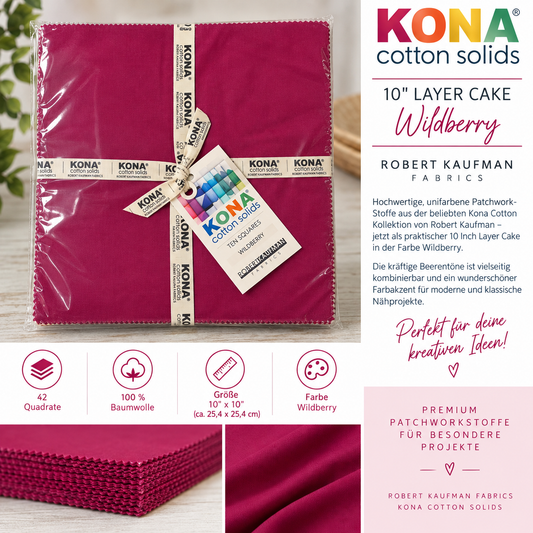 Kona Cotton Solids – 10" Layer Cake Wildberry | Robert Kaufman Fabrics