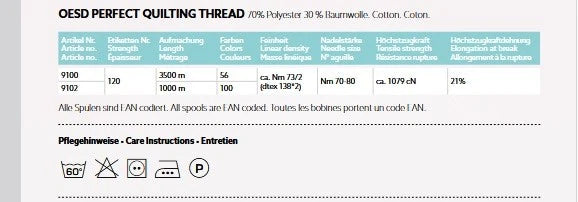 NEU Perfect Quillting Thread Nähgarn Polyesterkern Baumwolle ummantelt 100 Farbe